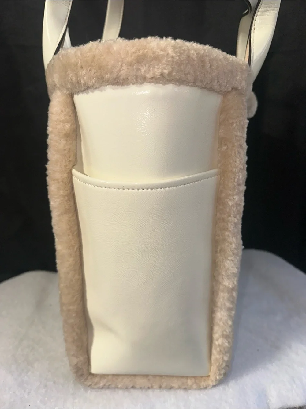 kate spade Cream Leather Tote with Shearling Trim